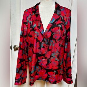 Topshop Red and Black Floral Blouse